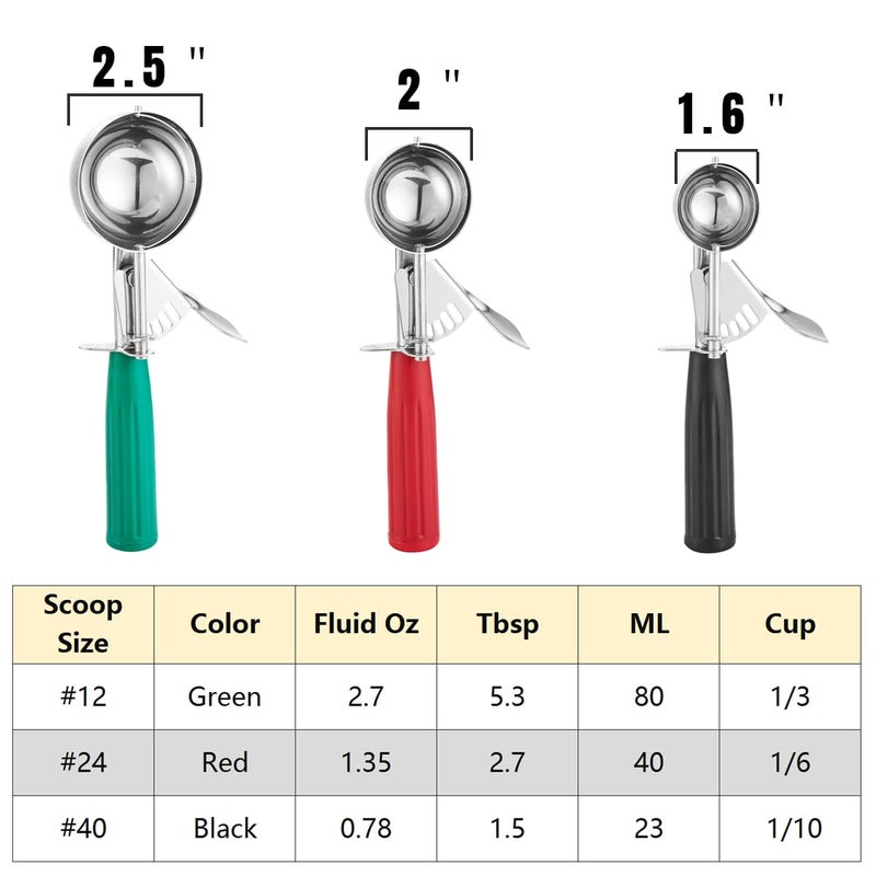 Saebye Cookie Scoop Set, Ice Cream Scoop Set, Cookie Scoops for Baking, Multiple Size Large-Medium-Small Size Disher, Professional 18/8 Stainless Steel Cupcake Scoop - Image 2