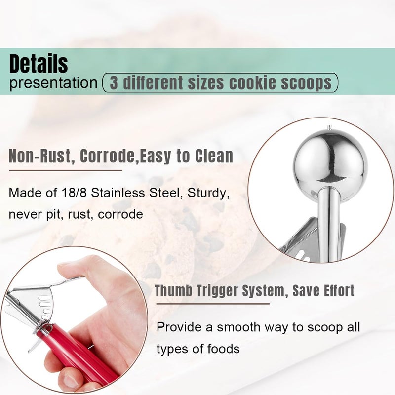 Saebye Cookie Scoop Set, Ice Cream Scoop Set, Cookie Scoops for Baking, Multiple Size Large-Medium-Small Size Disher, Professional 18/8 Stainless Steel Cupcake Scoop - Image 3