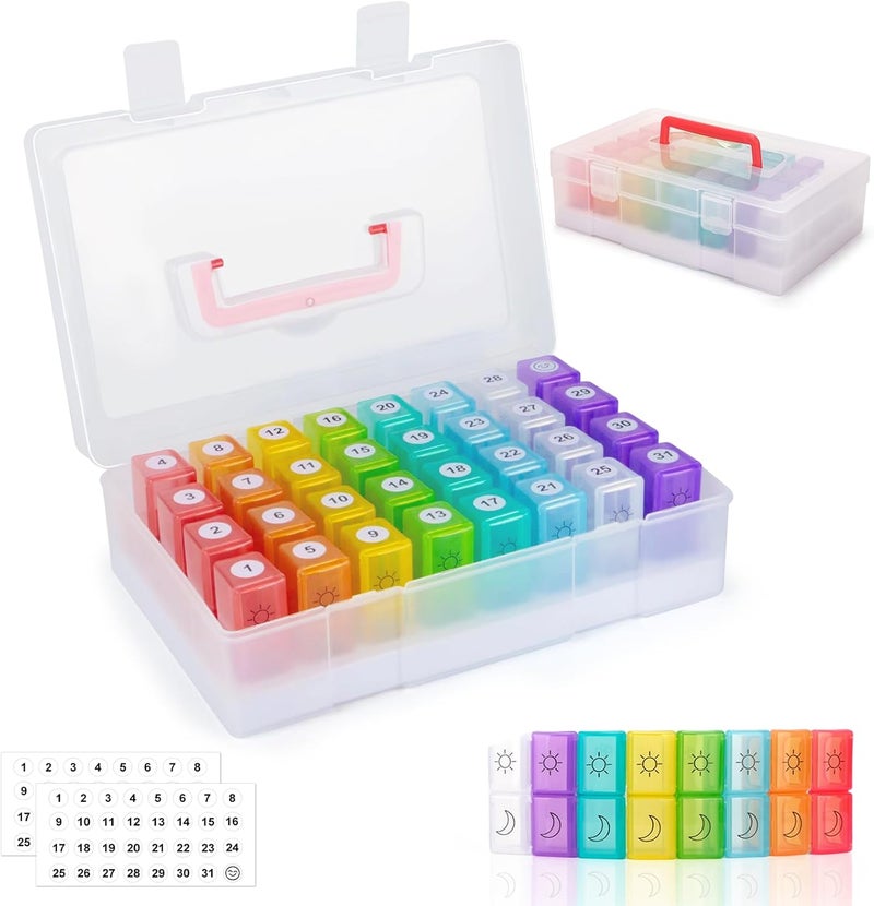 Yewltvep Monthly Pill Organizer 2 Times a Day, 30 Day Pill Organizer 2 Times a Day, Monthly Pill Organizer 2X a Day with Travel Case, Month Pill Box Organizer with 32 Daily Compartments, Pill Holder
