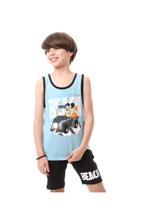 Andora طقم بيجامة مطبوع للأولاد على الشاطئ - أزرق فاتح وأسود - Image 2