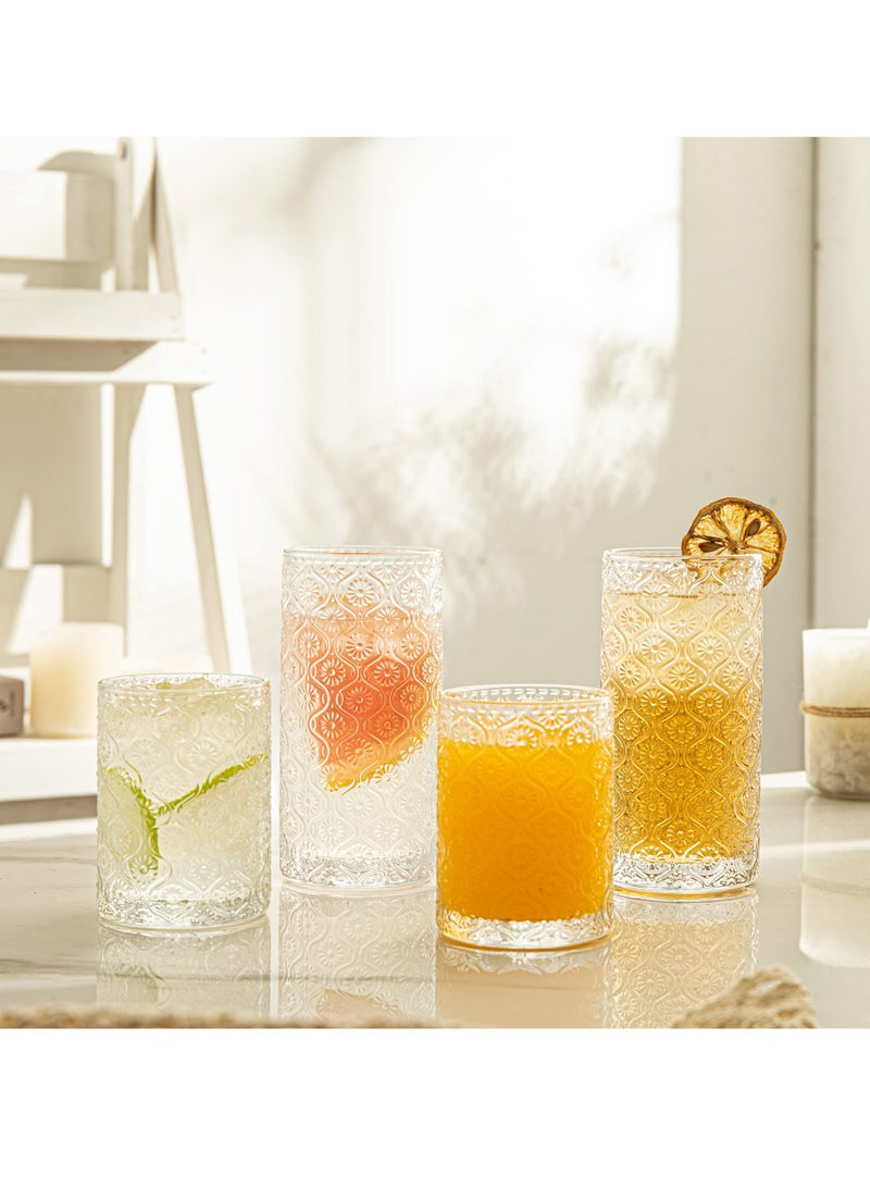 Excefore Vintage Coffee Mugs, Vintage Embossed Drinking Glasses Short Stem Water Glassware, Set of 4 Art Deco Glassware, for Home, Bars, Parties, Tea, Gift  - Image 3