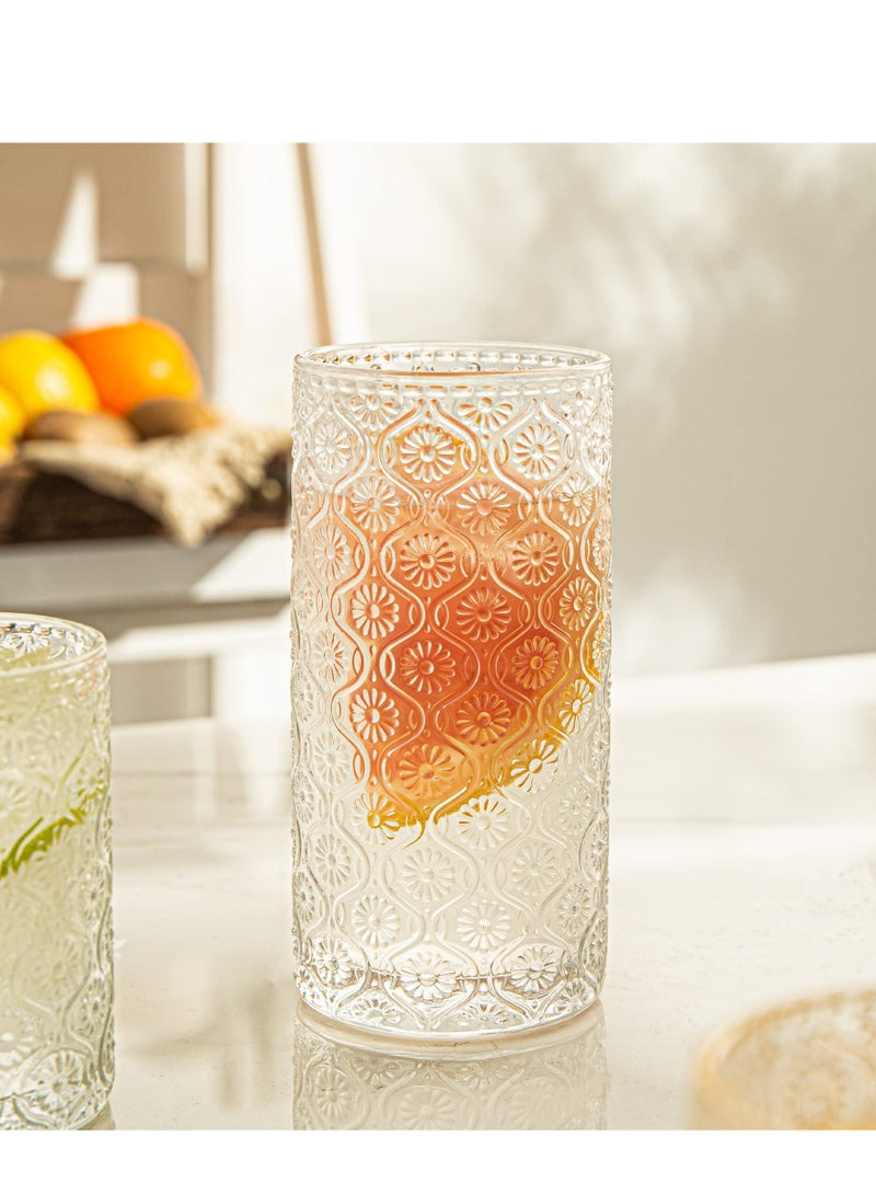 Excefore Vintage Coffee Mugs, Vintage Embossed Drinking Glasses Short Stem Water Glassware, Set of 4 Art Deco Glassware, for Home, Bars, Parties, Tea, Gift  - Image 4