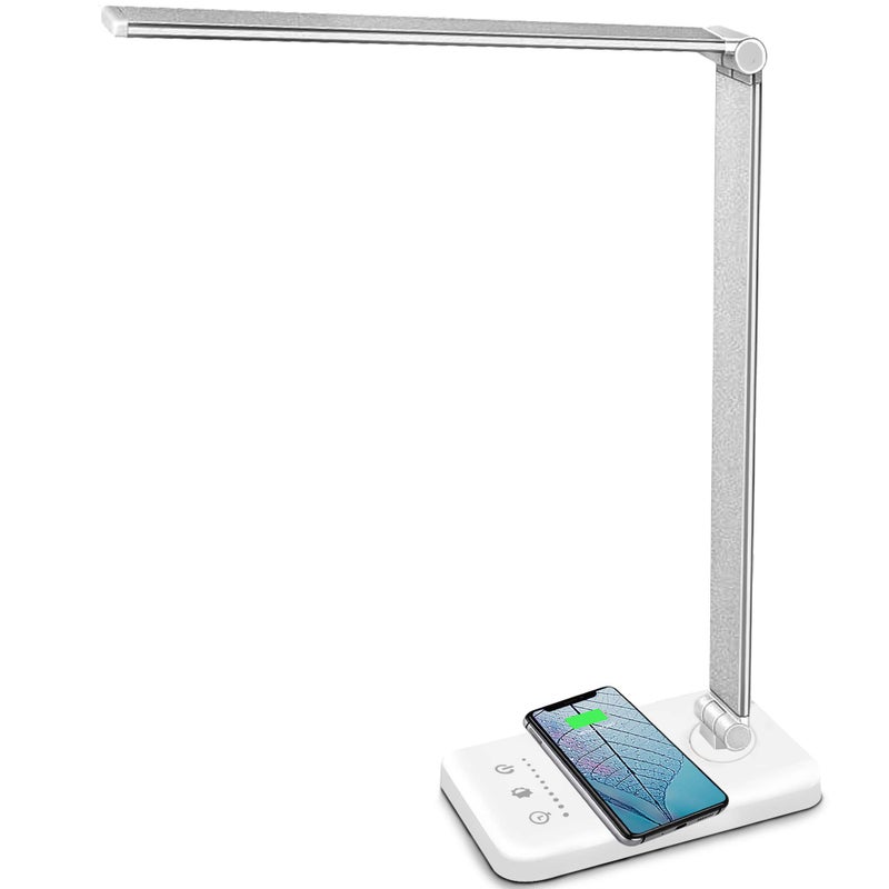 MCHATTE LED Desk Lamp with USB Charging Port Dimmable EyeCaring Table Lamps with Wireless Charger 5 Brightness Levels  5 Lighting Modes Touch Control Auto Timer