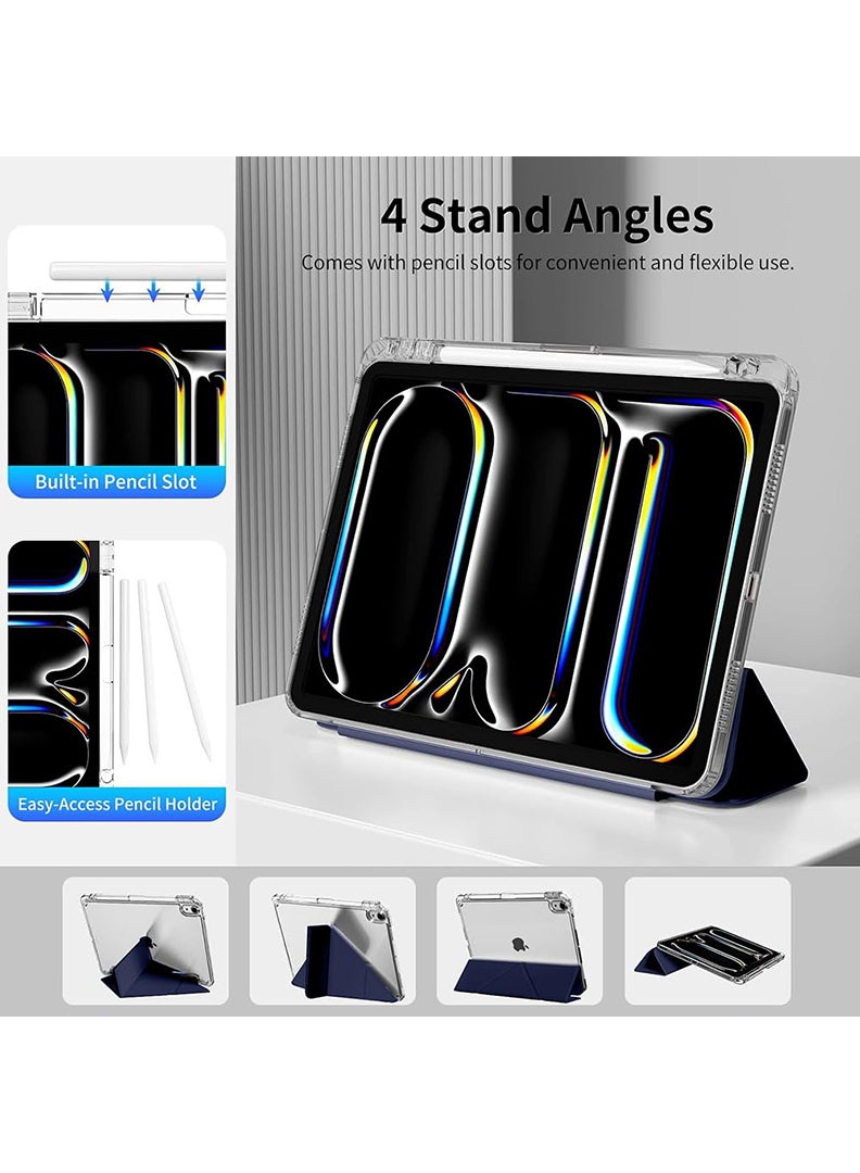 Theodor Case for iPad (A16) 11th 11 inch 2025 Gen iPad 11 Case/Case For iPad 10th Gen Case 2022 iPad 10 Case with Pencil Holder 8 Mutil Angles Folding Auto Wake/Sleep Transparent Shell Back with Pencil Holder Smart Cover for 11" iPad 11th 2025/10.9"iPad 10th Gen 2022- Navy - Image 5
