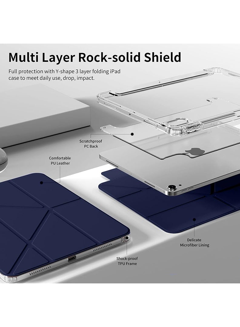 Theodor Case for iPad (A16) 11th 11 inch 2025 Gen iPad 11 Case/Case For iPad 10th Gen Case 2022 iPad 10 Case with Pencil Holder 8 Mutil Angles Folding Auto Wake/Sleep Transparent Shell Back with Pencil Holder Smart Cover for 11" iPad 11th 2025/10.9"iPad 10th Gen 2022- Navy - Image 3