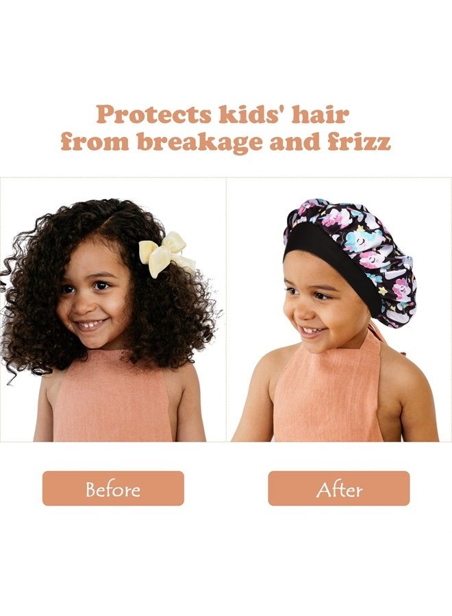 Selalu 4 Pcs Silk Bonnet for Sleeping Kids Bonnets for Girls Baby Satin Sleep Cap Hair Wraps for Curly Natural Hair Elastic Wide Band - Image 3
