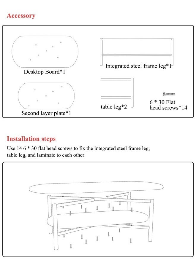 2 Tier Coffee Table with Modern Style Double Layer with Open Storage for Living Room Home Office