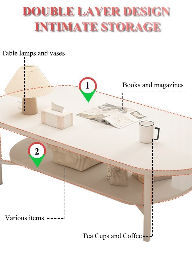 2 Tier Coffee Table with Modern Style Double Layer with Open Storage for Living Room Home Office