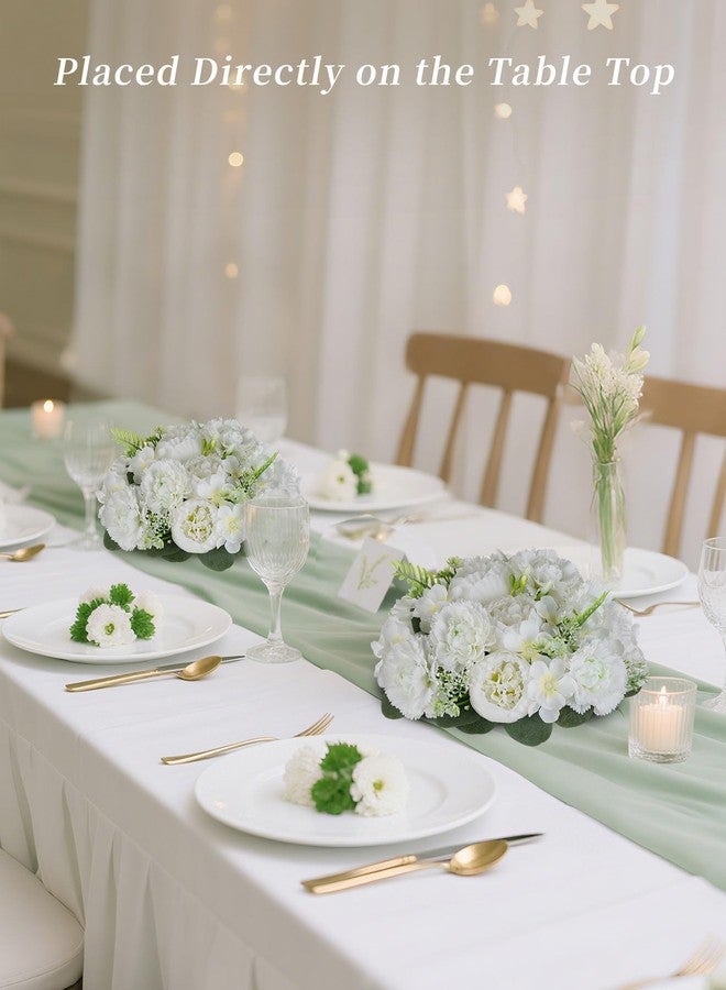BLOSMON Flower Balls for Table Centerpieces: 2pc 9.5 Inch White Artificial Peony Floral Arrangement Bouquet Dinning Table Decoration Easy Use Kissing Ball for Home Party Decor - Image 2