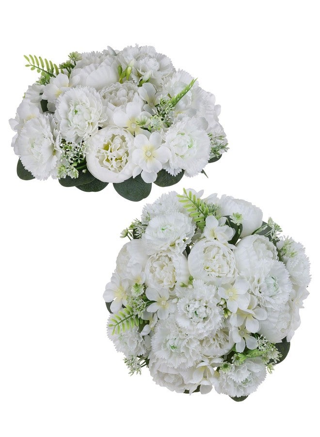 BLOSMON Flower Balls for Table Centerpieces: 2pc 9.5 Inch White Artificial Peony Floral Arrangement Bouquet Dinning Table Decoration Easy Use Kissing Ball for Home Party Decor - Image 1