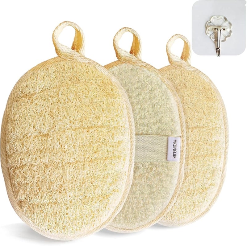 Oval Natural Bath Loofah Sponge – Double-Sided Exfoliating Body Scrubber for Shower &amp; Bath – Gentle Skin Exfoliation for Smooth &amp; Healthy Skin – Eco-Friendly Shower Sponge for Women &amp; Men (Yellow)