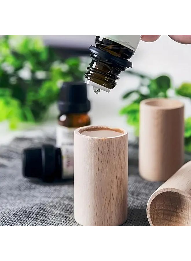 Natural Wood Cylindrical Oil Diffuser 5pcs Unscented Solid Sticks for Home Car Desk - Image 4