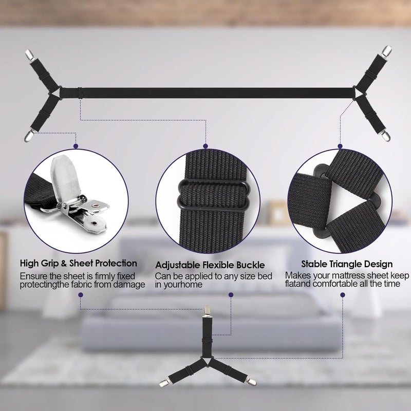 Luyena Bed Sheet Straps,Secure and Adjustable Sheet Clips for Perfectly Fitted Sheet Straps Holders for Corners,Enhance Your Sleeping Experience(6PCS Black) - Image 4
