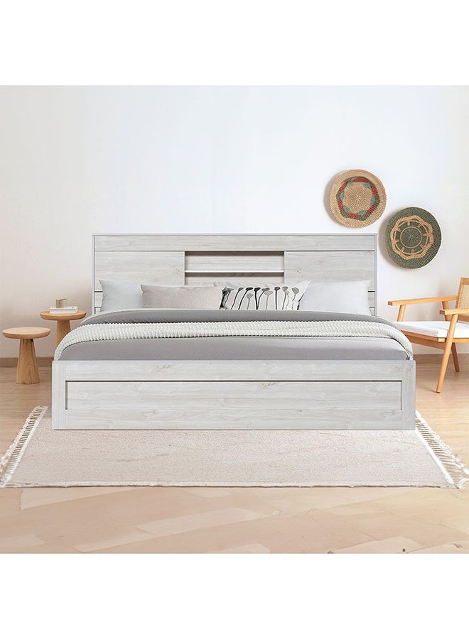 Danube Home Tisley King Bed With Under Bed Storage Sturdy Modern Design Wooden Double Bed Frame Furniture L 216.4 x W 188.5 x H 100 cm L.Oak/White Faux Marble - Image 1
