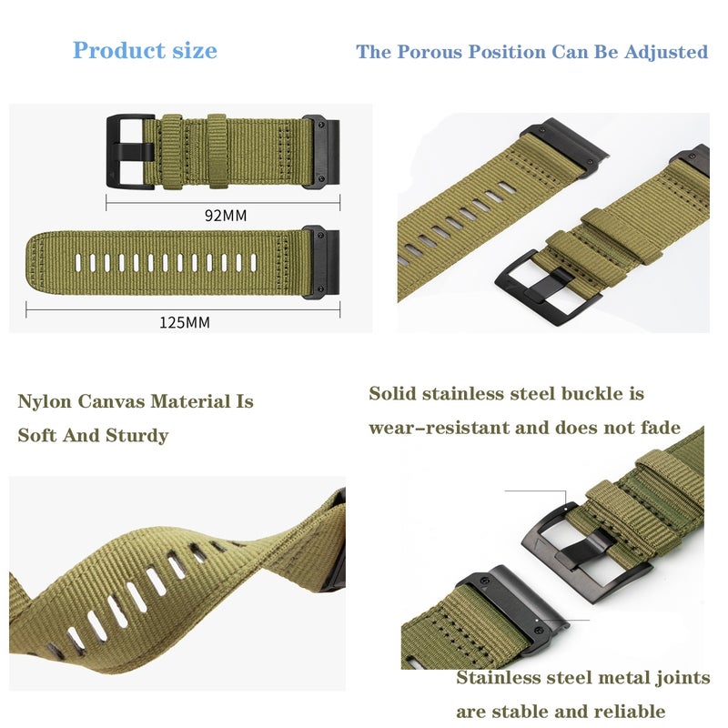 S-TOP For Garmin Fenix 5 / 5 Plus Nylon Canvas Quick Release 22mm Watch Band(Army Green) - Image 3