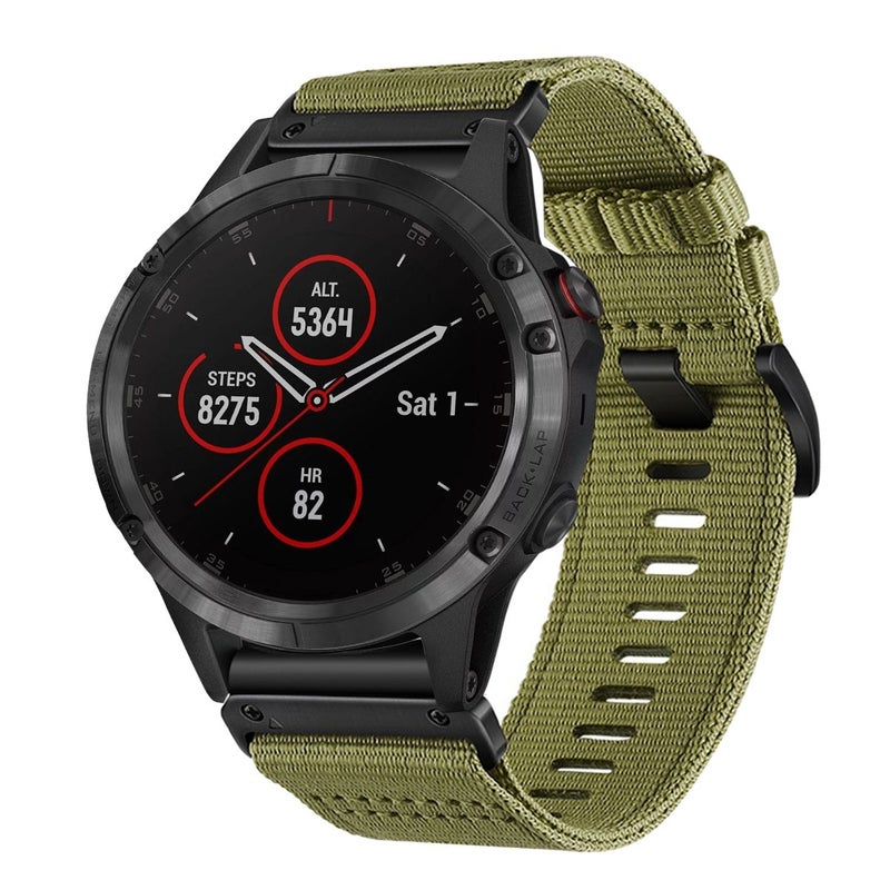 S-TOP For Garmin Fenix 5 / 5 Plus Nylon Canvas Quick Release 22mm Watch Band(Army Green) - Image 1