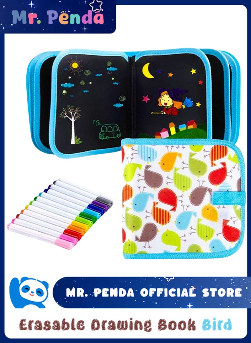 Mr. Penda Erasable Doodle Board, 14 Pages Painting Toys for 3+ Year Old Boys Girls, Drawing Pad for Toddlers Birthday Gifts, With 12 Coloring Pens (Blue Bird) - Image 1