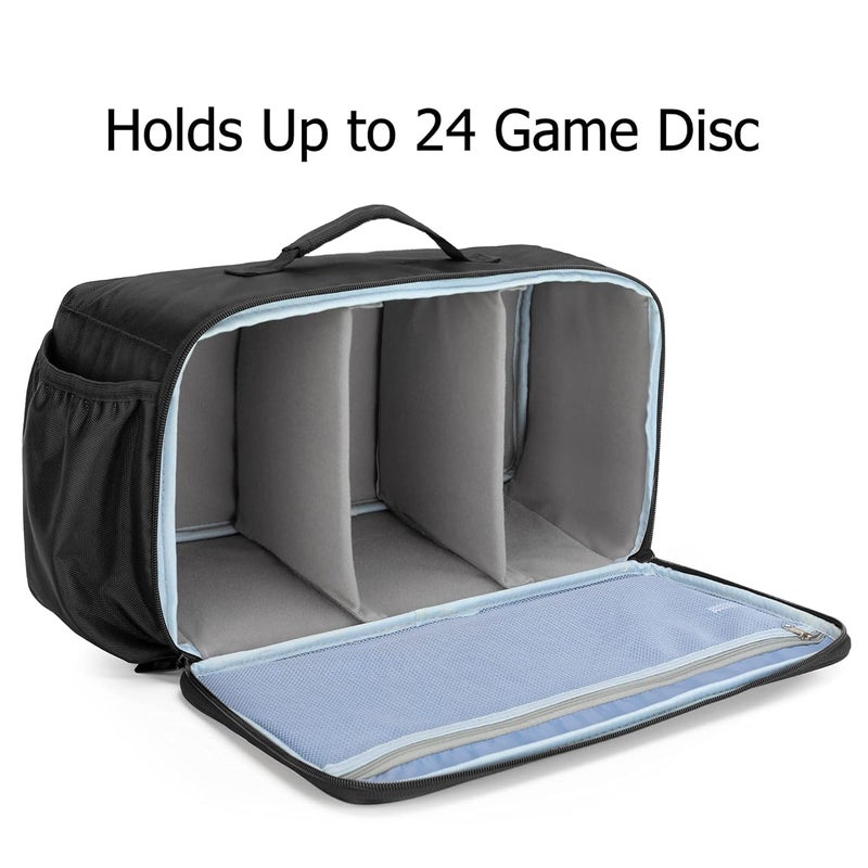 CURMIO Game Disc Storage Bag Holds Up to 24 Discs, Game Disk Travel Case Compatible for PS5/PS4/PS4 Pro/PS3/Xbox One/Xbox 360//Xbox Series X/S, Blue Stripe(Bag Only) - Image 2