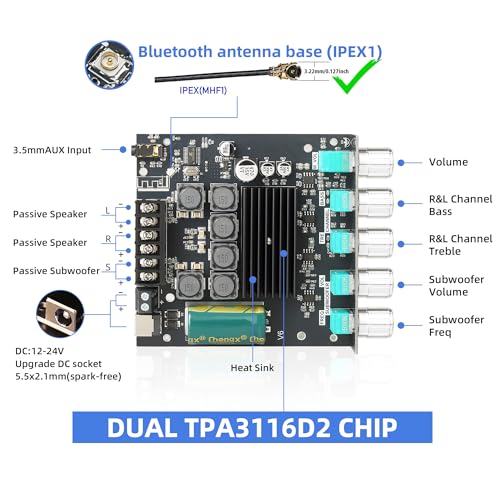 UwayKey ZK-TB21 Bluetooth Amplifier Board 2.1 Channel,50W+50W+100W Power Output Class D AMP Module with Dual TPA3116D2 Chip (ZK-TB21) - Image 2
