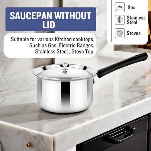 Prabha Heavy Gauge Encapsulated Base Stainless Steel Induction Base Virgo Saucepan, Sauce Pan, Cookware Pan with Steel Lid, Capacity 1.3 L, Size 16 cm - Image 5