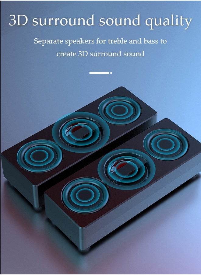 DUNISO - Computer speaker, Bluetooth mini speaker, dual speaker subwoofer surround sound quality, with silicone foot pad, suitable for computers, phones, TVs, black - Image 1