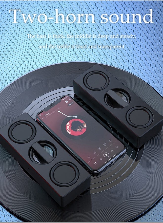 DUNISO - Computer speaker, Bluetooth mini speaker, dual speaker subwoofer surround sound quality, with silicone foot pad, suitable for computers, phones, TVs, black - Image 1