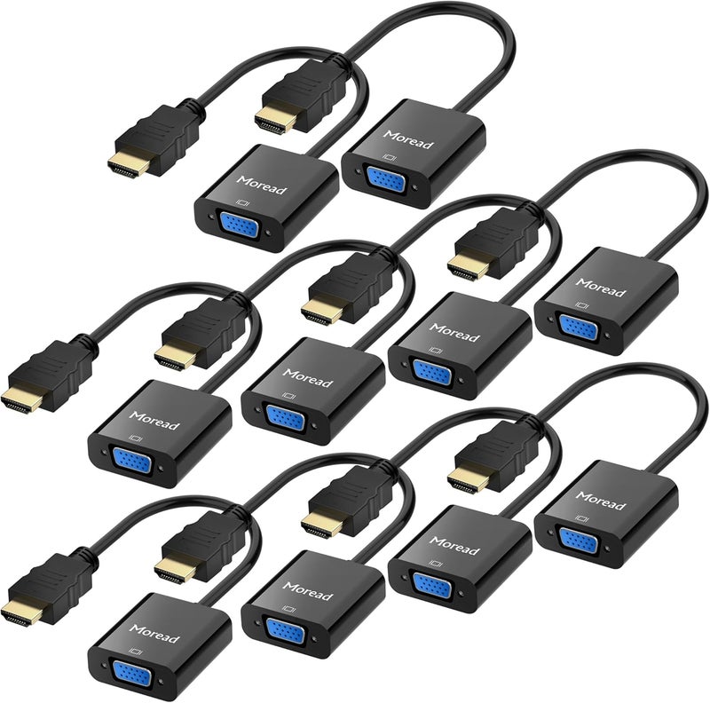 Moread HDMI to VGA, 10 Pack, Uni-Directional Gold-Plated HDMI to VGA Adapter (Male to Female) for Computer, Desktop, Laptop, PC, Monitor, Projector, HDTV, Chromebook, Raspberry Pi, Xbox and More - Image 1