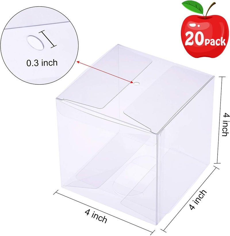 HAOHAN Clear Candy Apple Boxes with Hole 4"x 4"x 4" Transparent Favor Boxes Set of 20 Food-Grade Treat Box for Caramel Apples Cake Pops Cookies Chocolates (Clear, 20) - Image 2
