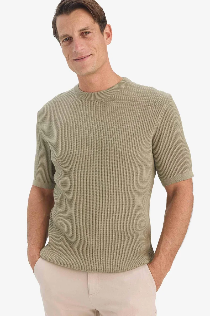 DeFacto Cotton Standard Fit Crew Neck Knitwear T-Shirt