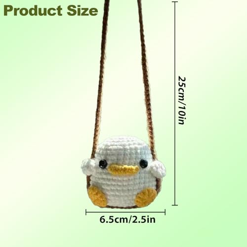 FOWSEEK Crochet Swinging Duck Car Mirror Hanging Accessories, Cute Car Decorations for Women Aesthetic, Handmade Knitted Rearview Mirror Accessories Crochet Duck Home Office Decor Ornaments - Image 2