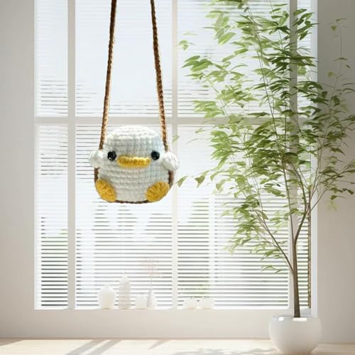 FOWSEEK Crochet Swinging Duck Car Mirror Hanging Accessories, Cute Car Decorations for Women Aesthetic, Handmade Knitted Rearview Mirror Accessories Crochet Duck Home Office Decor Ornaments - Image 5