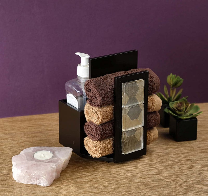 Cocktail COCKTAIL Decorative Hand Towel Stand Hand Towel Holder for Wash Basin Towel Stand for BathroomAttached Holder Wooden Towel Stand for Counter Top BrownFlower GTile  - Image 1