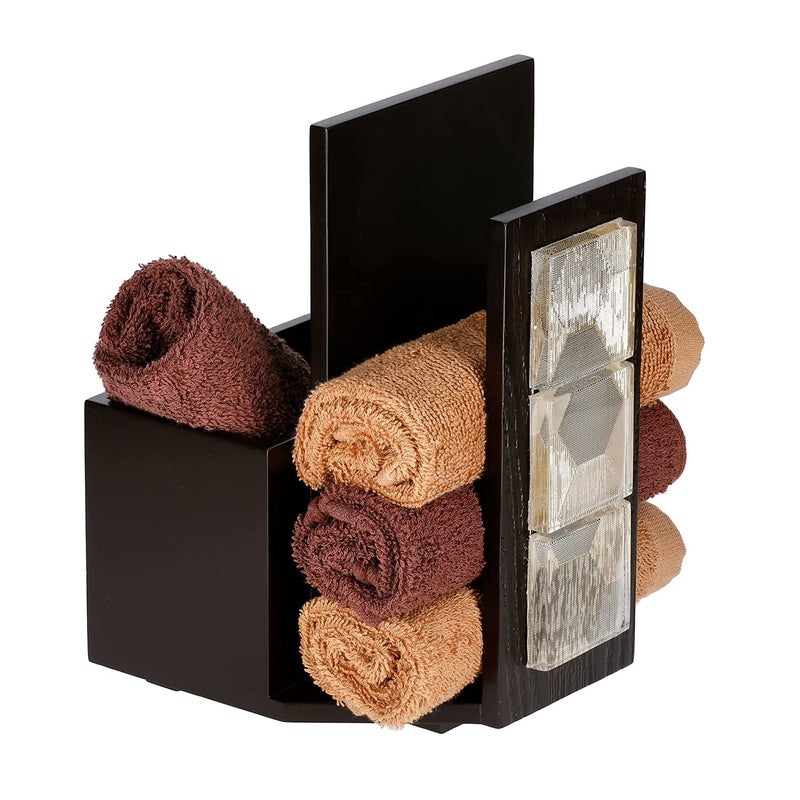 Cocktail COCKTAIL Decorative Hand Towel Stand Hand Towel Holder for Wash Basin Towel Stand for BathroomAttached Holder Wooden Towel Stand for Counter Top BrownFlower GTile  - Image 2
