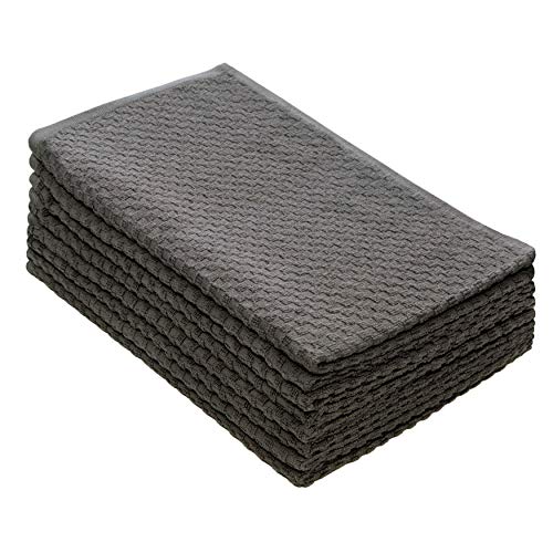 COTTON CRAFT Amazing Kitchen Towels - Set of 8 Terry Towel - 100% Cotton Euro Café Waffle Weave Dish Towel Set - Soft Absorbent Quick Dry Low Lint Reusable Pantry Bar Cleaning Cloth - 16x28 - Charcoal - Image 1