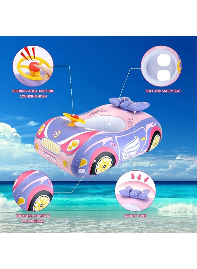 KASTWAVE Baby Pool Float With 3D Car Design Heavy Duty Pvc Baby Swim Float Toddler Pool Float Swimming Floats Seat Boat With Steering Wheel For 12 18 12 24 Months Age 2 3 1 4 Years Girl Boy - Image 4