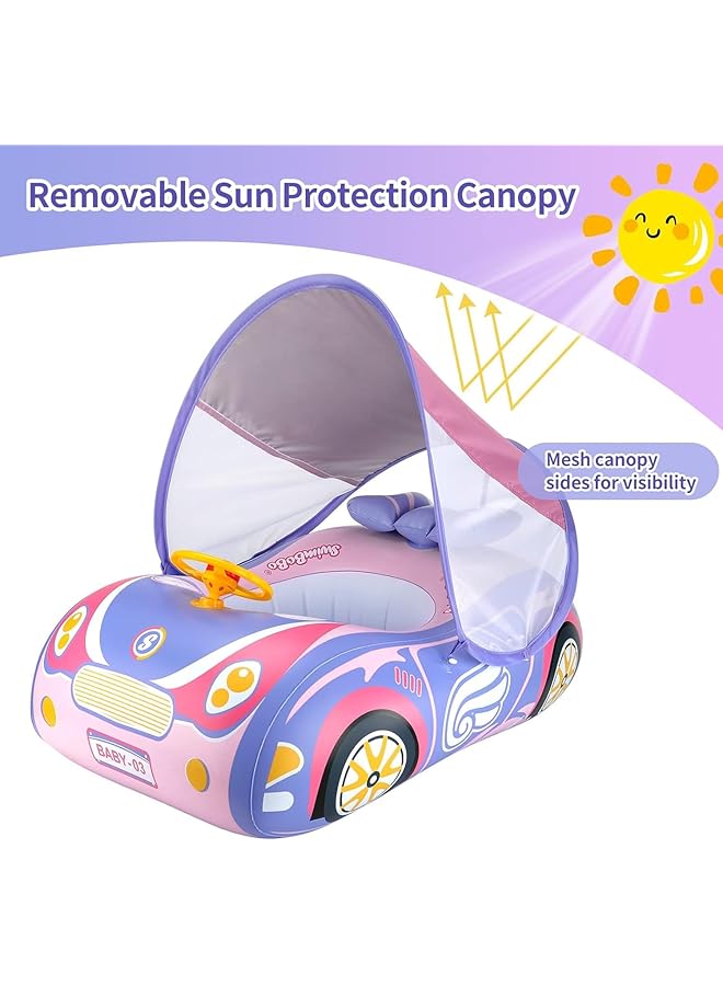 KASTWAVE Baby Pool Float With 3D Car Design Heavy Duty Pvc Baby Swim Float Toddler Pool Float Swimming Floats Seat Boat With Steering Wheel For 12 18 12 24 Months Age 2 3 1 4 Years Girl Boy - Image 3