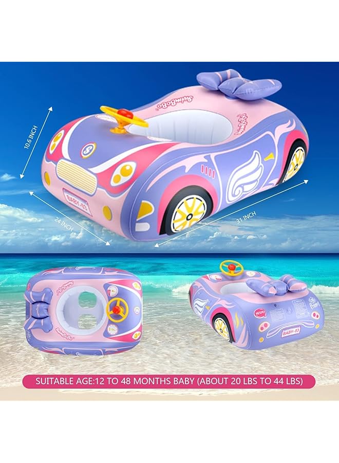 KASTWAVE Baby Pool Float With 3D Car Design Heavy Duty Pvc Baby Swim Float Toddler Pool Float Swimming Floats Seat Boat With Steering Wheel For 12 18 12 24 Months Age 2 3 1 4 Years Girl Boy - Image 2