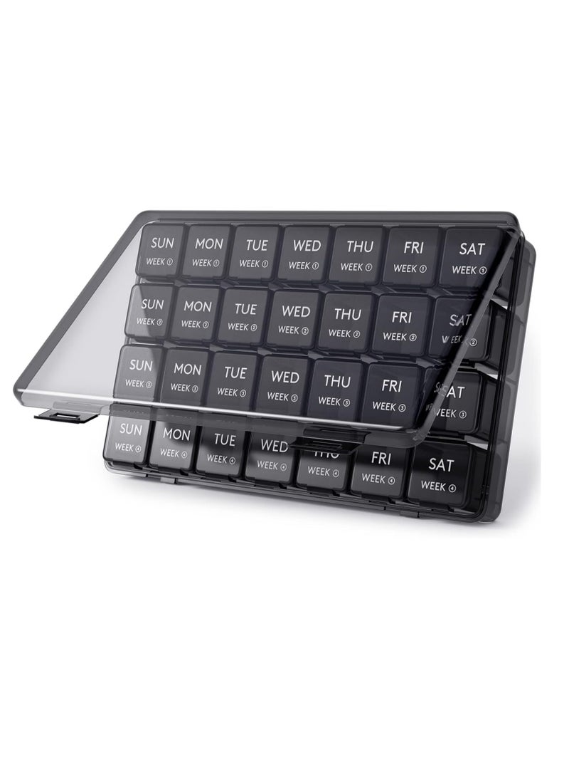 Monthly Pill Organizer, 28 Day Pill Box, 4 Weeks One Month Pill Cases, Vitamin Planner, Large Compartments Medicine Organizer for Fish Oils, Supplements, Black - Image 1