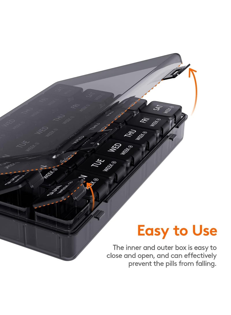 Monthly Pill Organizer, 28 Day Pill Box, 4 Weeks One Month Pill Cases, Vitamin Planner, Large Compartments Medicine Organizer for Fish Oils, Supplements, Black - Image 2