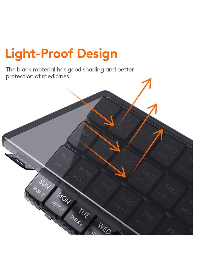 Monthly Pill Organizer, 28 Day Pill Box, 4 Weeks One Month Pill Cases, Vitamin Planner, Large Compartments Medicine Organizer for Fish Oils, Supplements, Black - Image 5