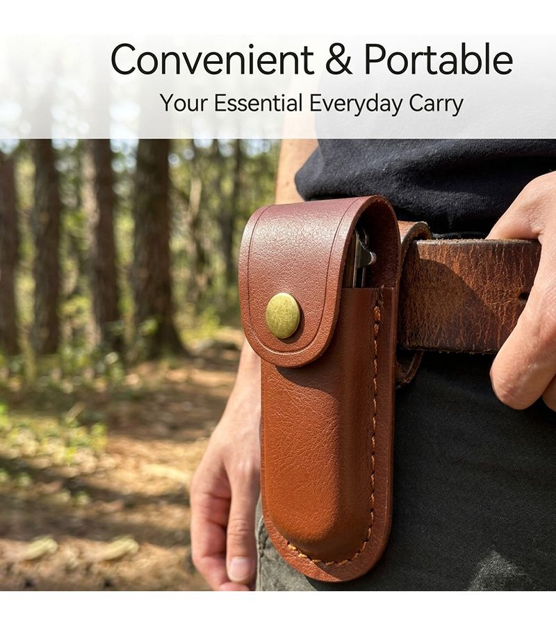 Brown Large Cowhide Leather EDC Tool Sheath For Knife And Multitool Storage Holster - Image 5