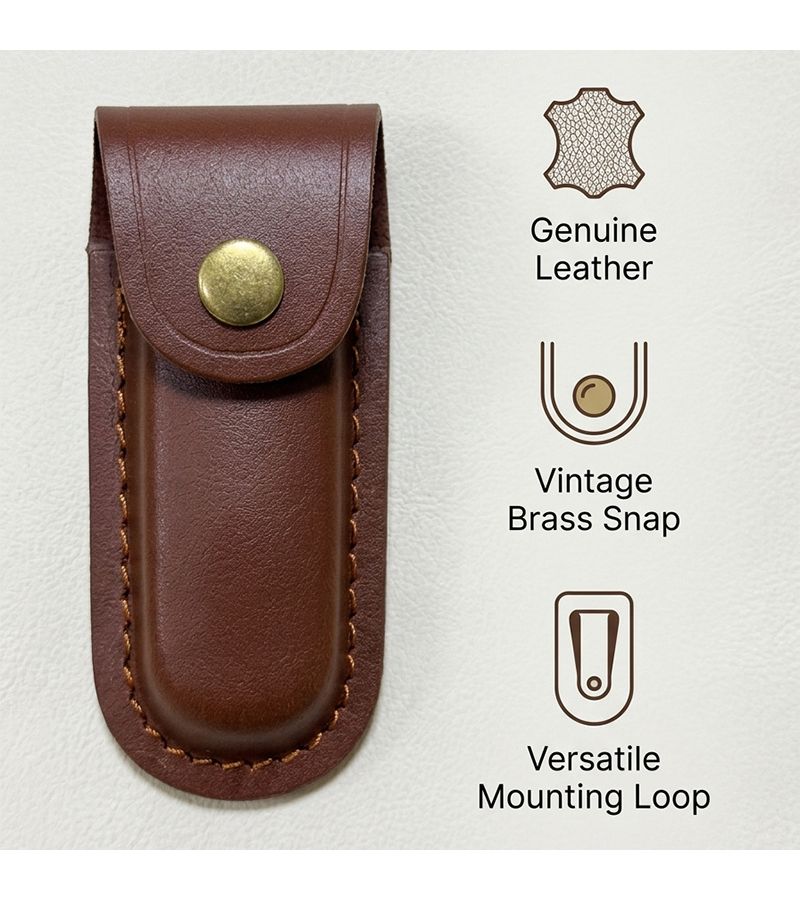 Brown Large Cowhide Leather EDC Tool Sheath For Knife And Multitool Storage Holster - Image 3