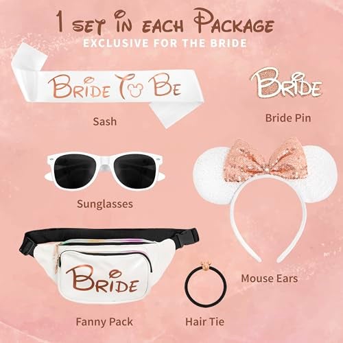 Chug Buddy Mouse Ears Set - Bride Accessories - Bachelorette Party Favors - Match Bachelorette Outfit (Rose Gold/White, 1) - Image 2