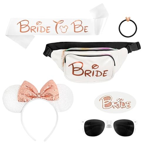 Chug Buddy Mouse Ears Set - Bride Accessories - Bachelorette Party Favors - Match Bachelorette Outfit (Rose Gold/White, 1) - Image 1