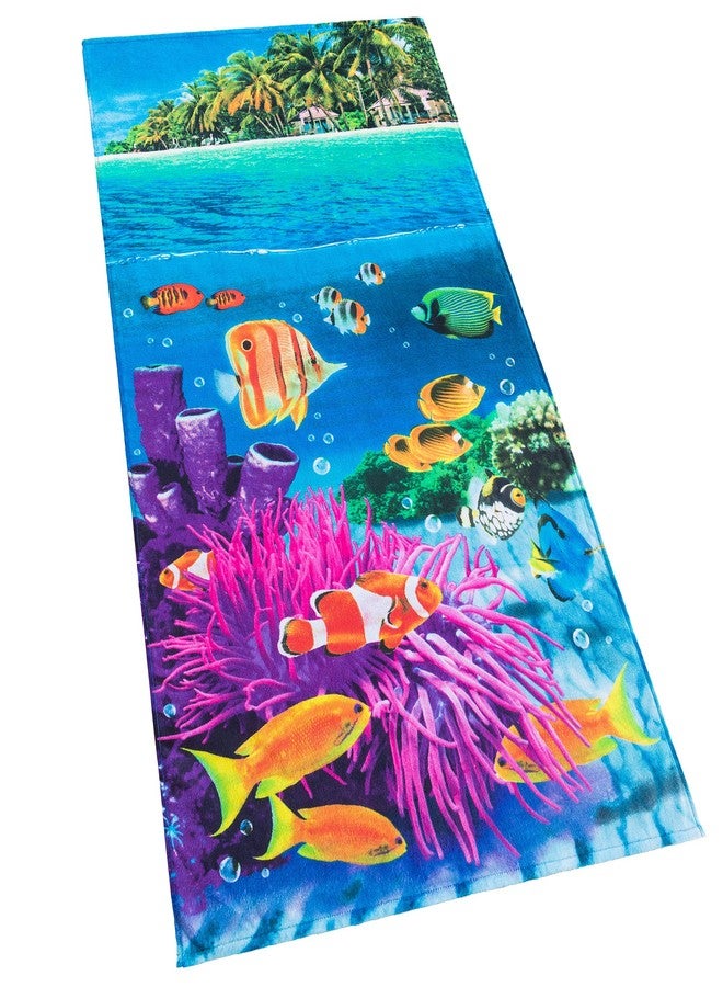 Softerry Tropical Island Beach Towel 30 x 60 inch 100% Cotton Coral Reef and Fishes - Image 1
