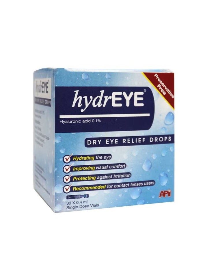 hydra Hydreye 0.1% Dry Eye Relief Drops Single Dose Unit 0.4 mL 30's  - Image 1
