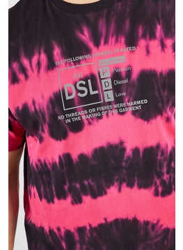 DIESEL Men Crew Neck Short Sleeve Printed Tie Dye T Shirt, Pink Combo  - Image 2
