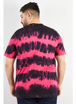 DIESEL Men Crew Neck Short Sleeve Printed Tie Dye T Shirt, Pink Combo  - Image 4