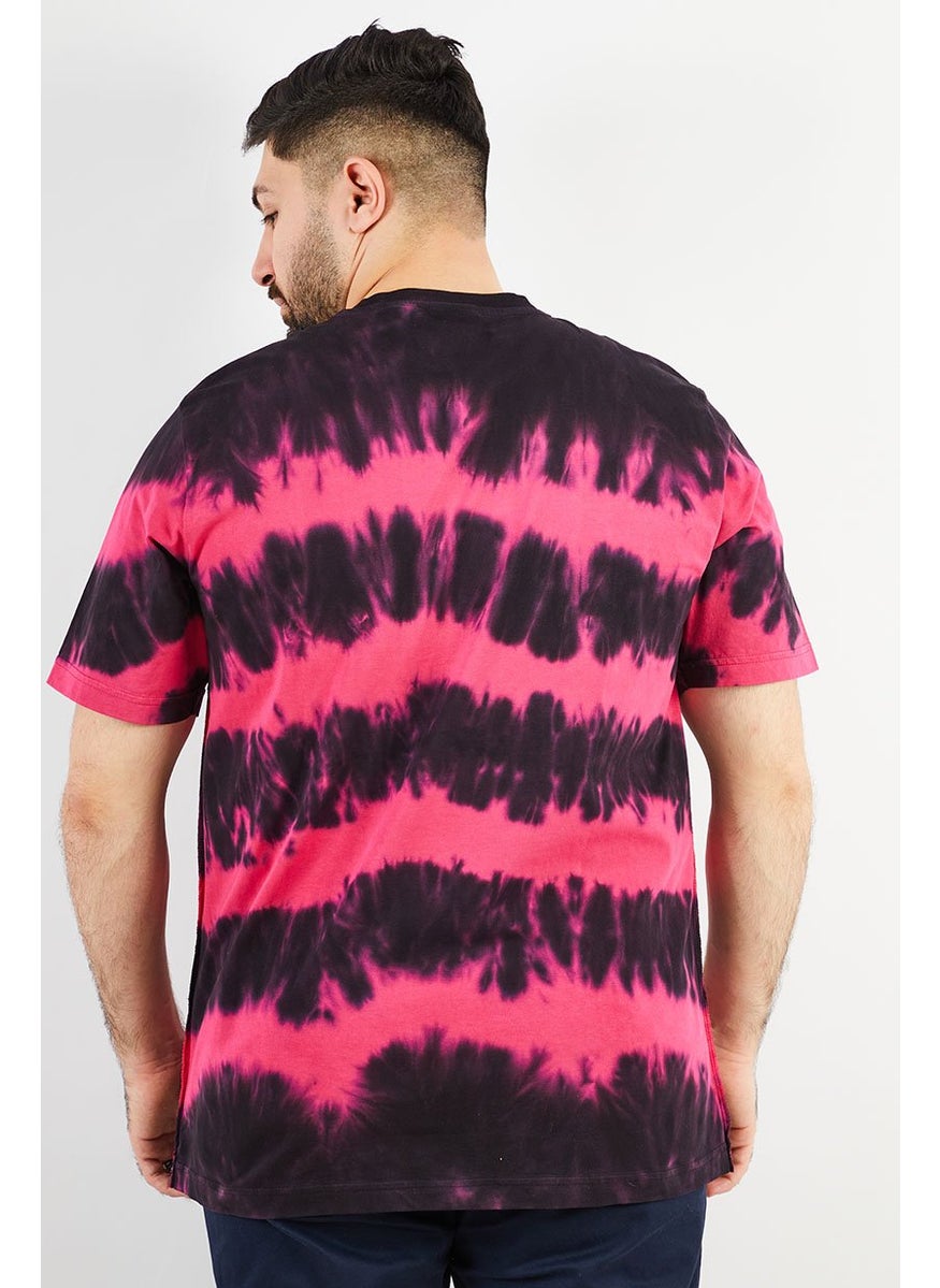 DIESEL Men Crew Neck Short Sleeve Printed Tie Dye T Shirt, Pink Combo  - Image 4