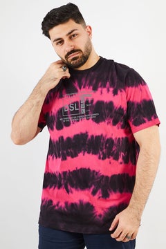 DIESEL Men Crew Neck Short Sleeve Printed Tie Dye T Shirt, Pink Combo  - Image 1